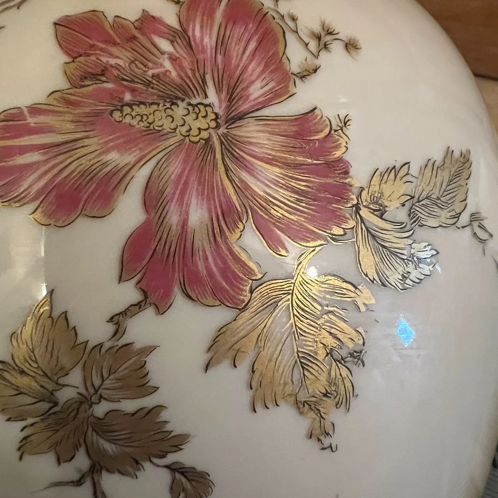 Hutschenreuther Germany Porcelain Vase Gold Floral Round Vintage Stained Rim 6